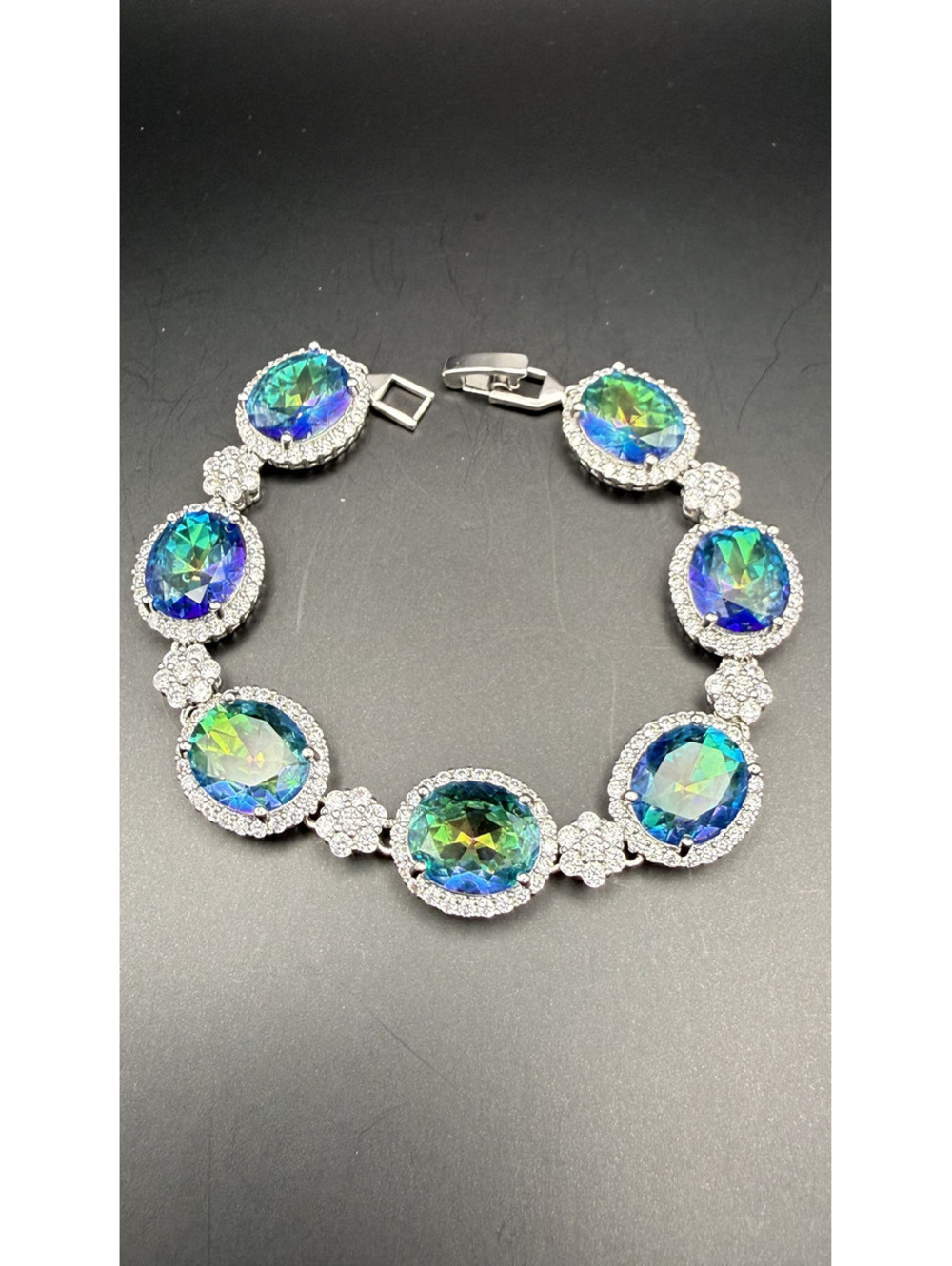 candy+clover elite chunky aurora aqua crystal 14k white gold plated bracelet